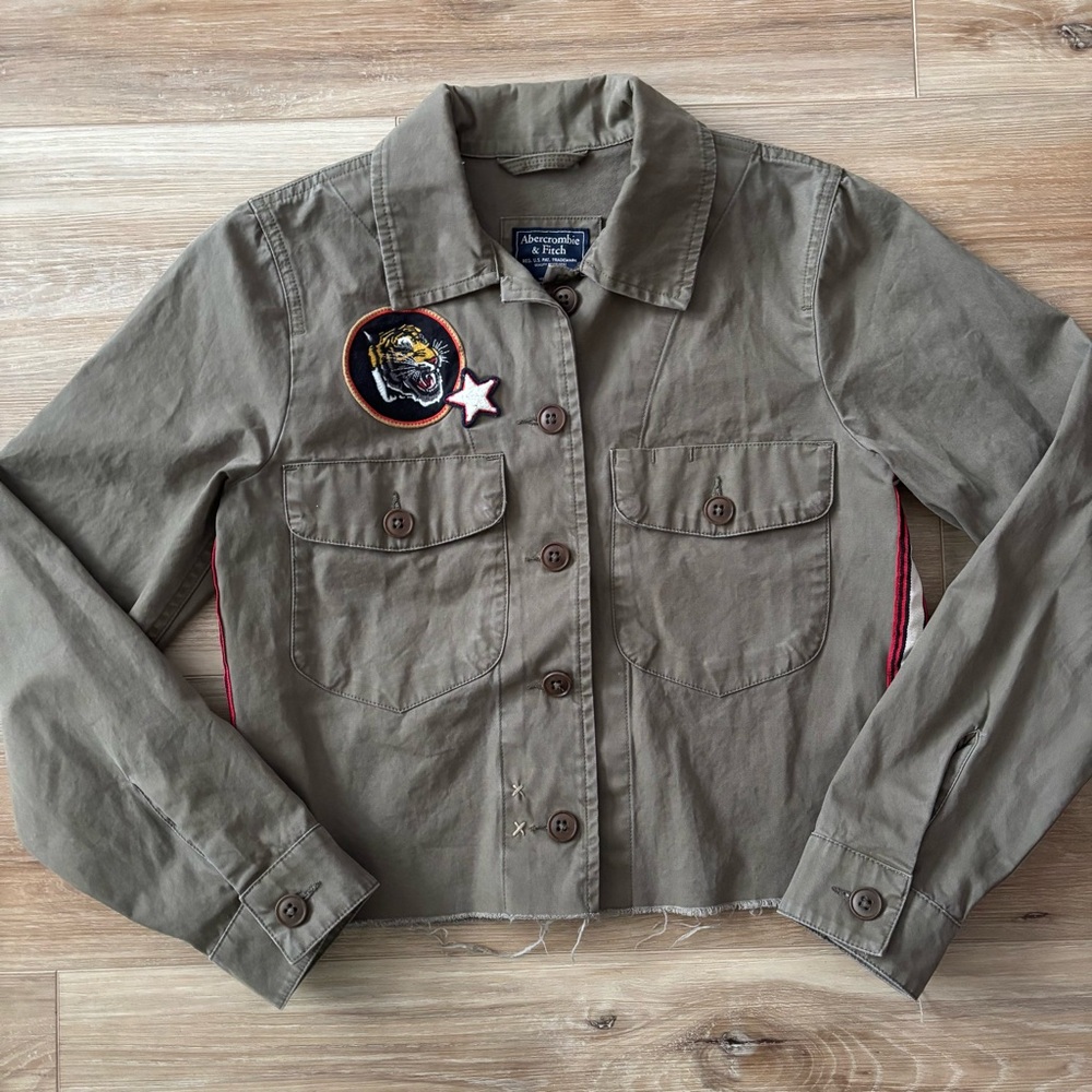 Abercrombie Cropped Patchwork Twill Jacket Olive … - image 4